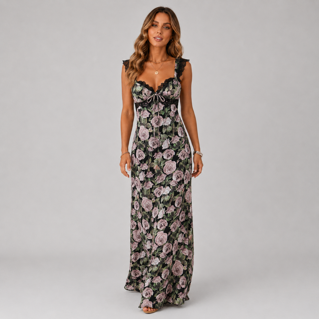 Rosalie | Floral Lace Tie-Front Maxi Dress