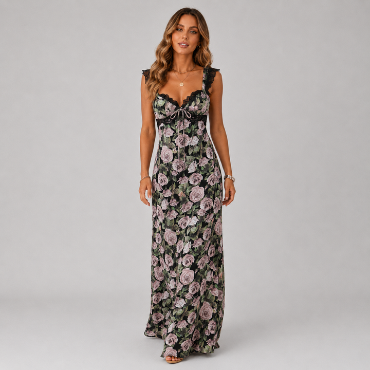 Rosalie | Floral Lace Tie-Front Maxi Dress