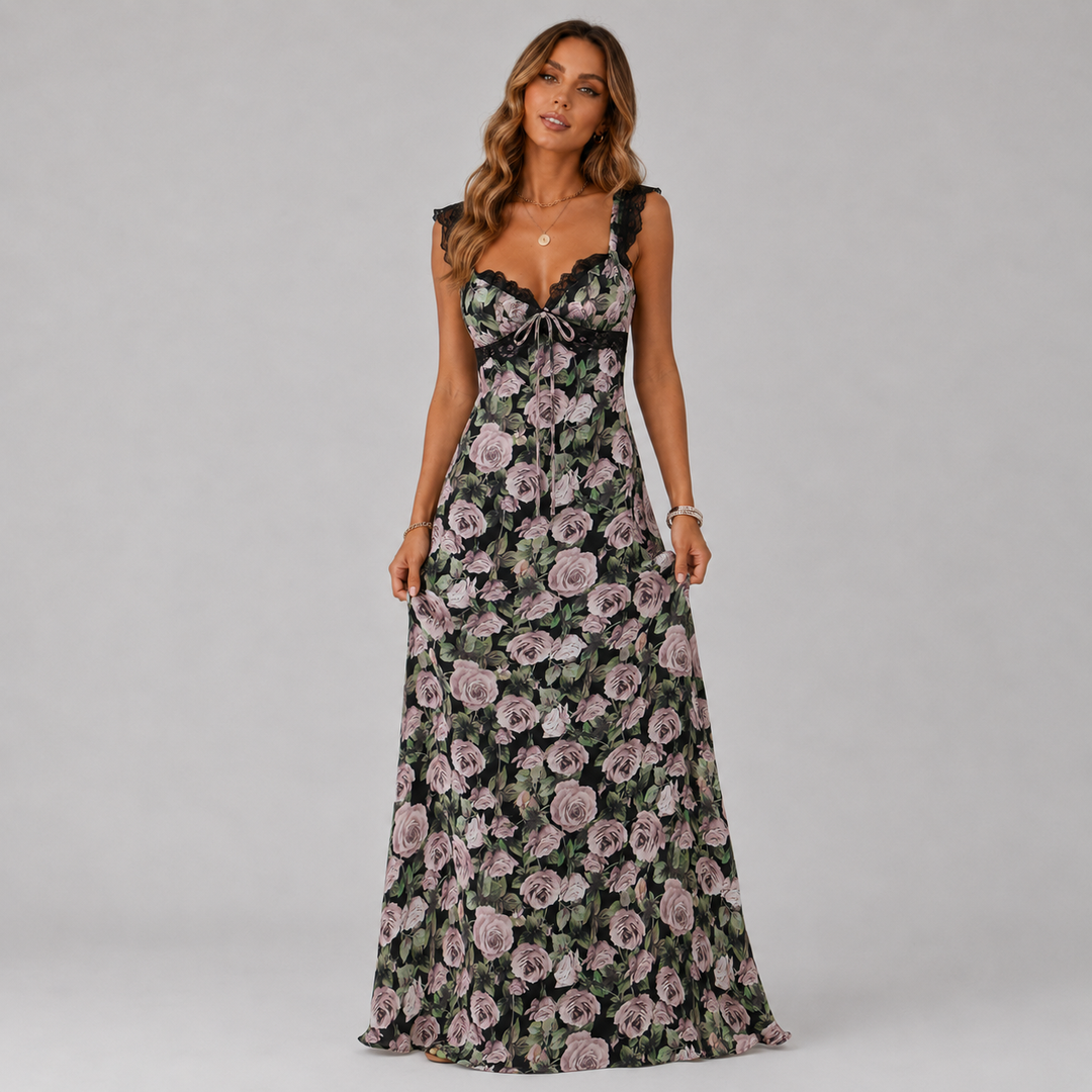 Rosalie | Floral Lace Tie-Front Maxi Dress