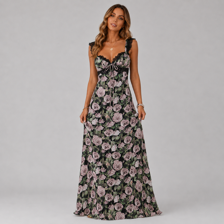 Rosalie | Floral Lace Tie-Front Maxi Dress