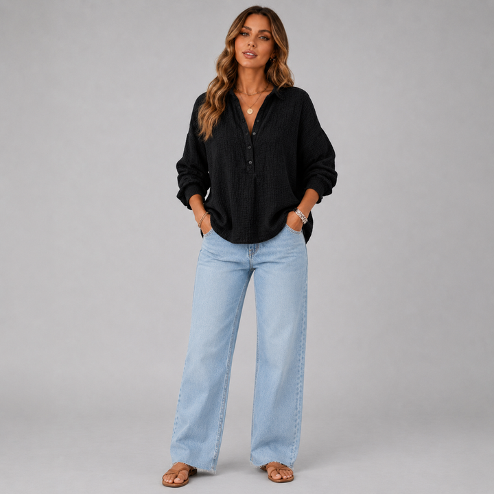 Amelie | Elegant Textured Button Blouse
