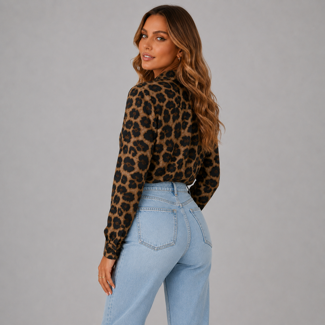 Serena | V-Neck Leopard Print Button Blouse
