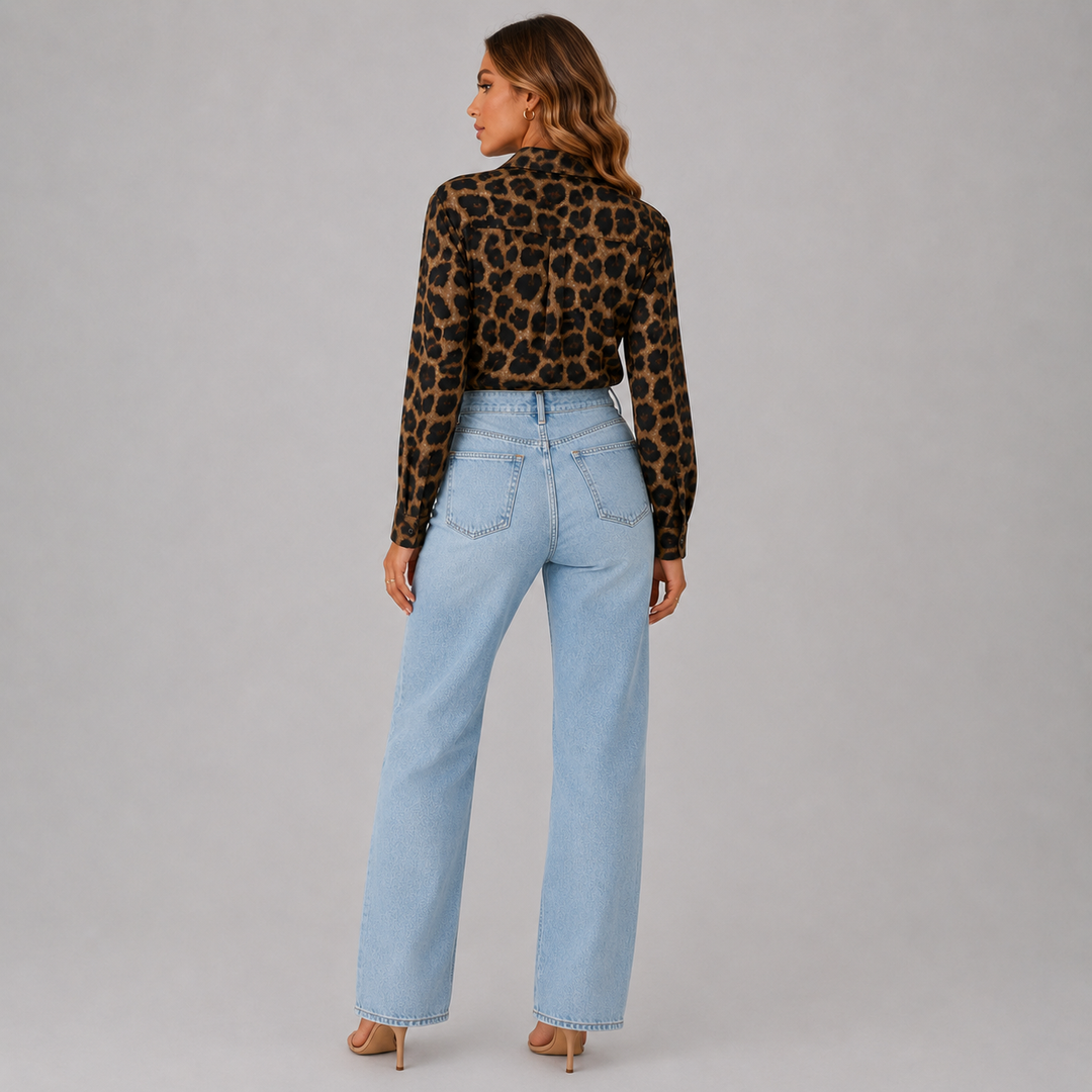 Serena | V-Neck Leopard Print Button Blouse