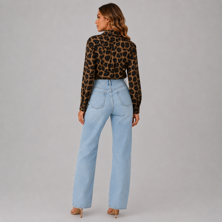 Serena | V-Neck Leopard Print Button Blouse
