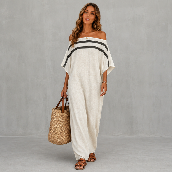 Marina | Off-Shoulder Striped Linen Maxi Dress