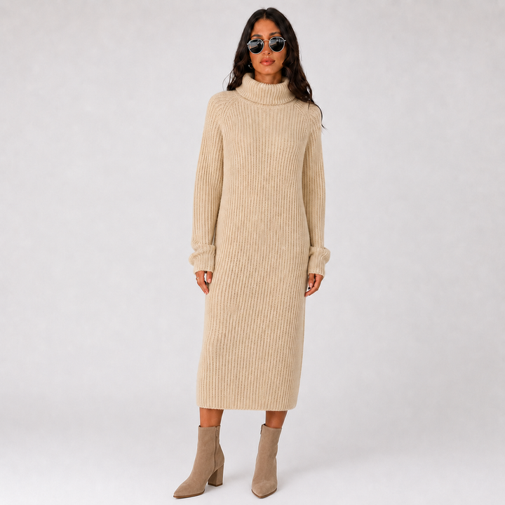 Isabella | Ribbed Knit Turtleneck Pullover Dress