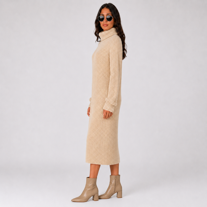 Isabella | Ribbed Knit Turtleneck Pullover Dress