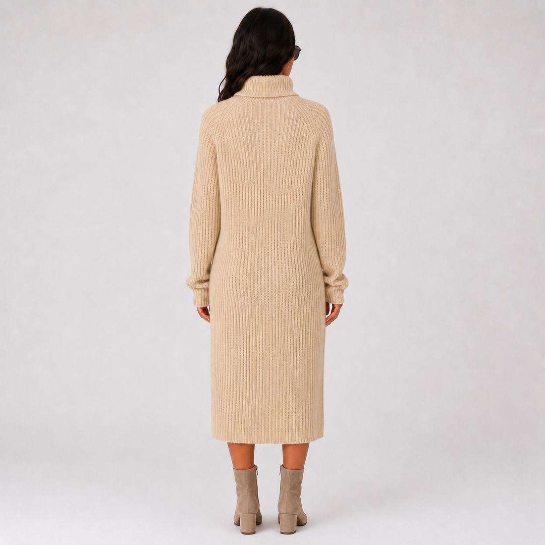 Isabella | Ribbed Knit Turtleneck Pullover Dress