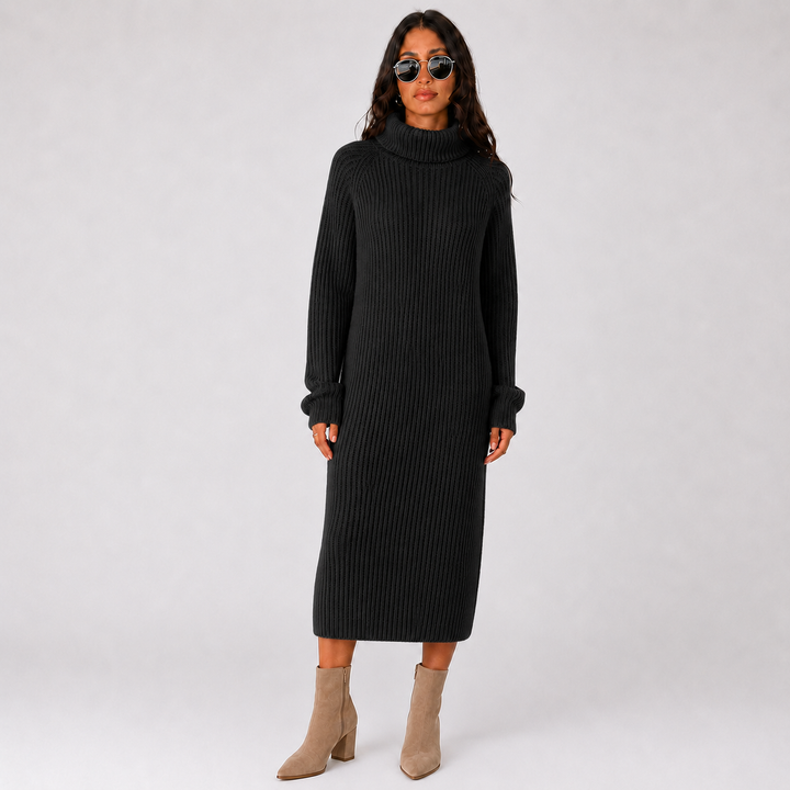 Isabella | Ribbed Knit Turtleneck Pullover Dress