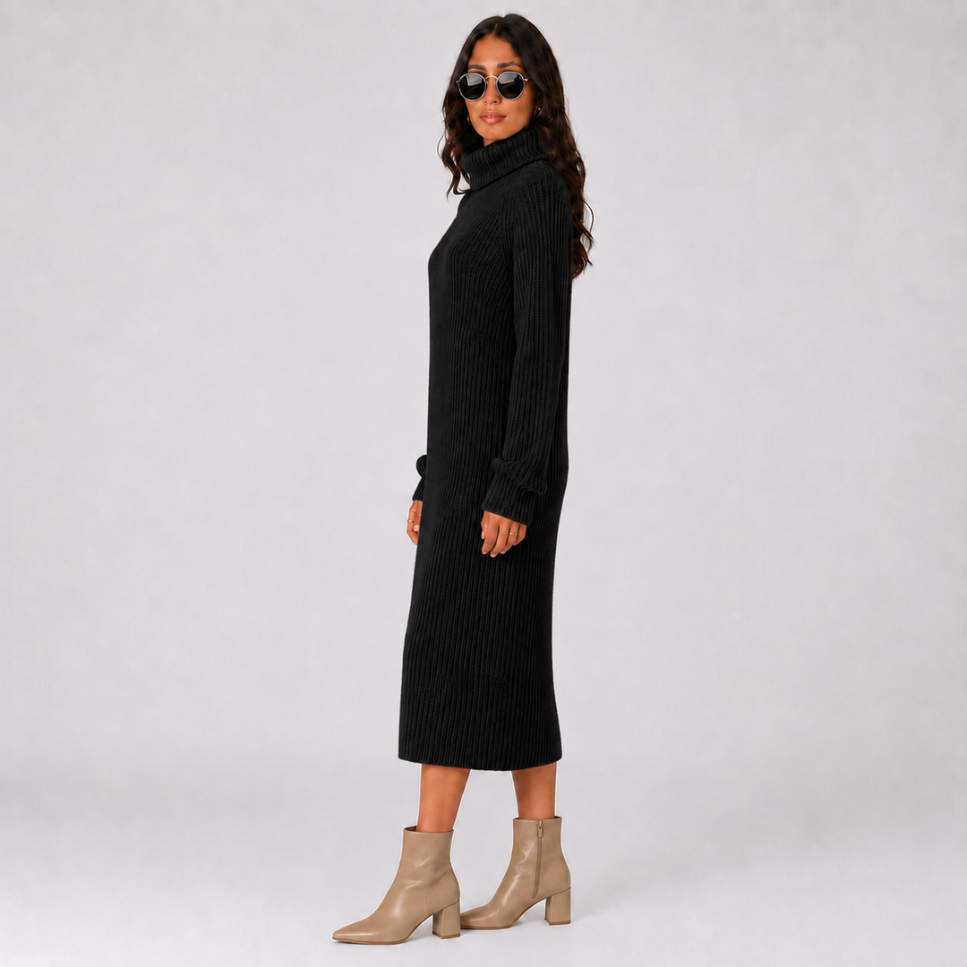 Isabella | Ribbed Knit Turtleneck Pullover Dress