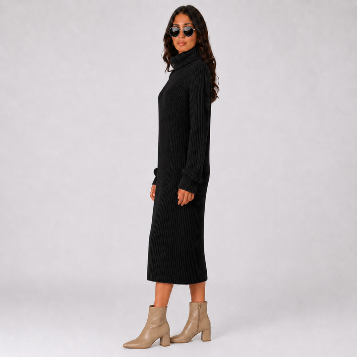 Isabella | Ribbed Knit Turtleneck Pullover Dress