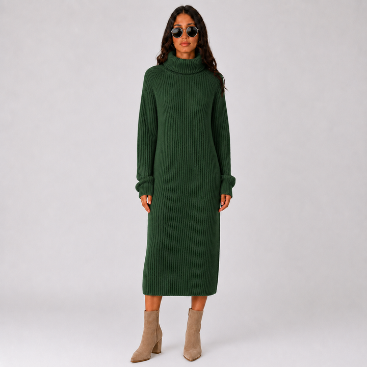 Isabella | Ribbed Knit Turtleneck Pullover Dress