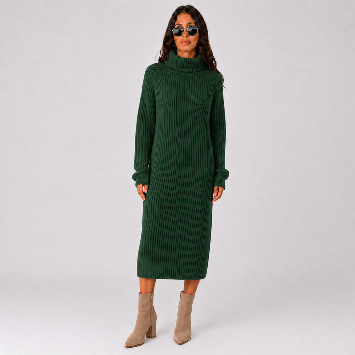 Isabella | Ribbed Knit Turtleneck Pullover Dress