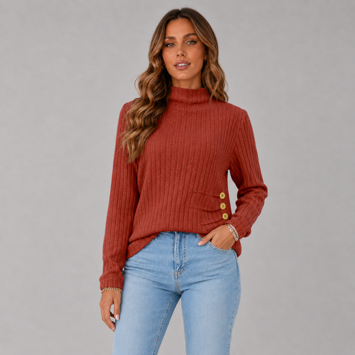 Elise | Ribbed Knit Button Turtleneck Sweater