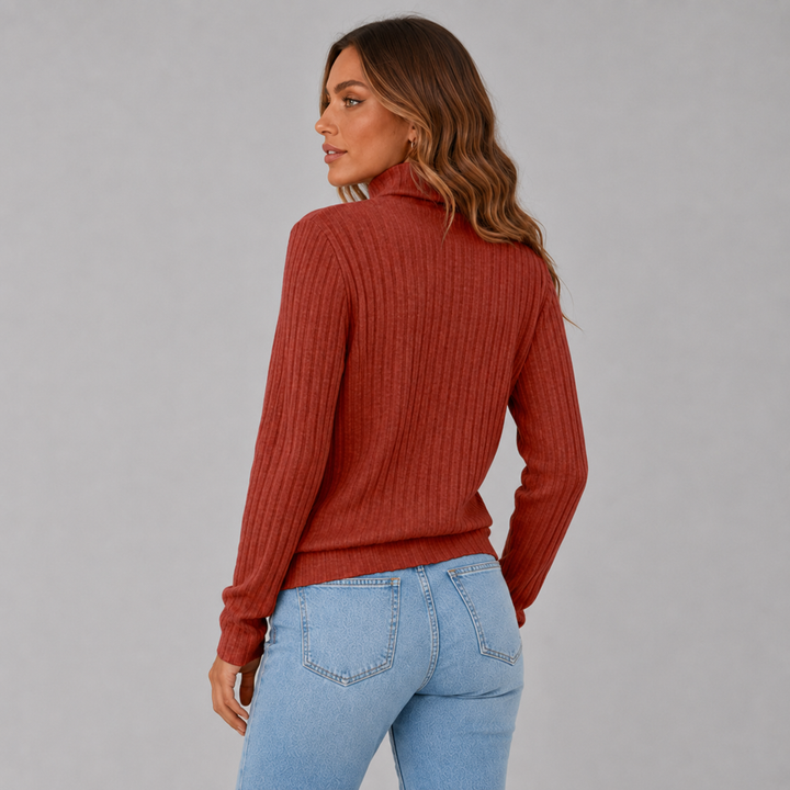 Elise | Ribbed Knit Button Turtleneck Sweater