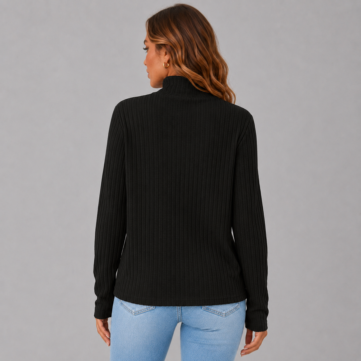 Elise | Ribbed Knit Button Turtleneck Sweater