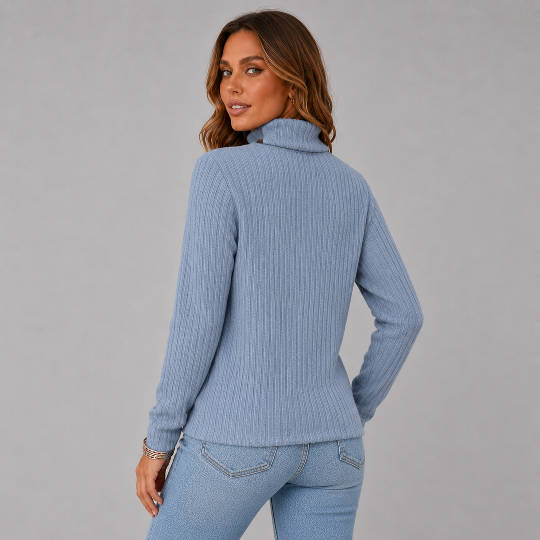 Elise | Ribbed Knit Button Turtleneck Sweater