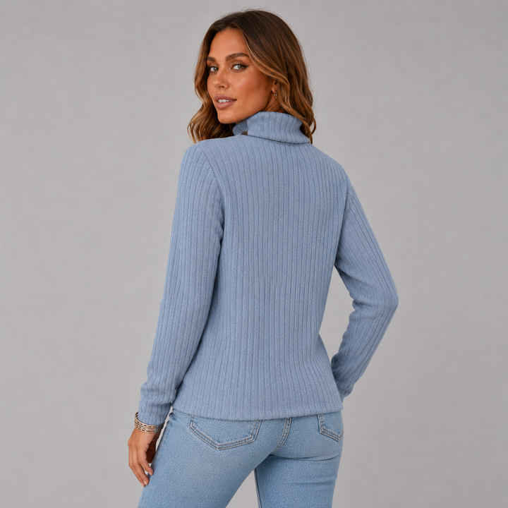 Elise | Ribbed Knit Button Turtleneck Sweater