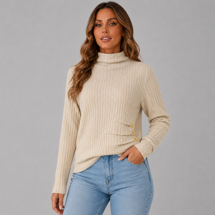 Elise | Ribbed Knit Button Turtleneck Sweater