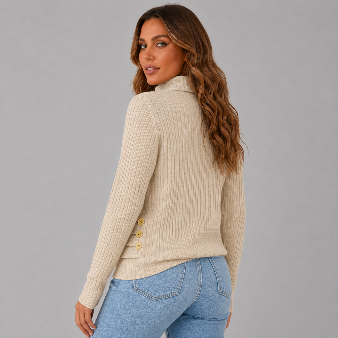 Elise | Ribbed Knit Button Turtleneck Sweater