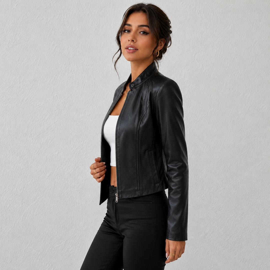 Sienna | Cropped Faux Leather Moto Jacket