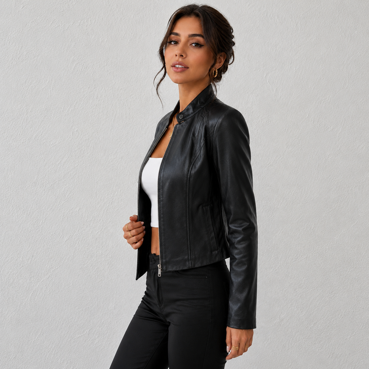 Sienna | Cropped Faux Leather Moto Jacket