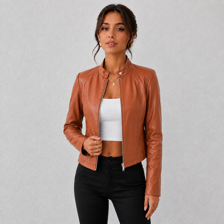 Sienna | Cropped Faux Leather Moto Jacket