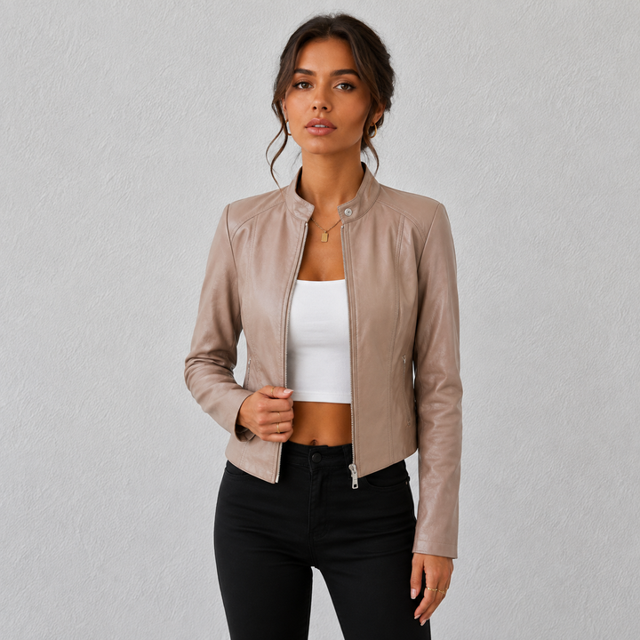 Sienna | Cropped Faux Leather Moto Jacket