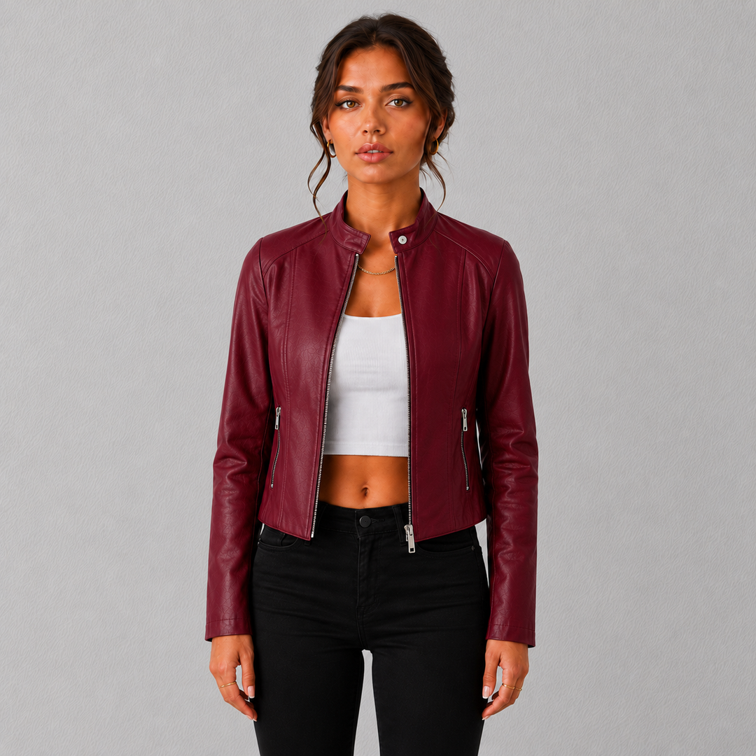 Sienna | Cropped Faux Leather Moto Jacket