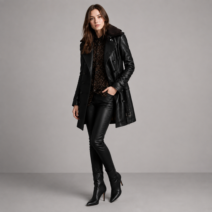 Sandra | Winter Collar Leather Trench Coat