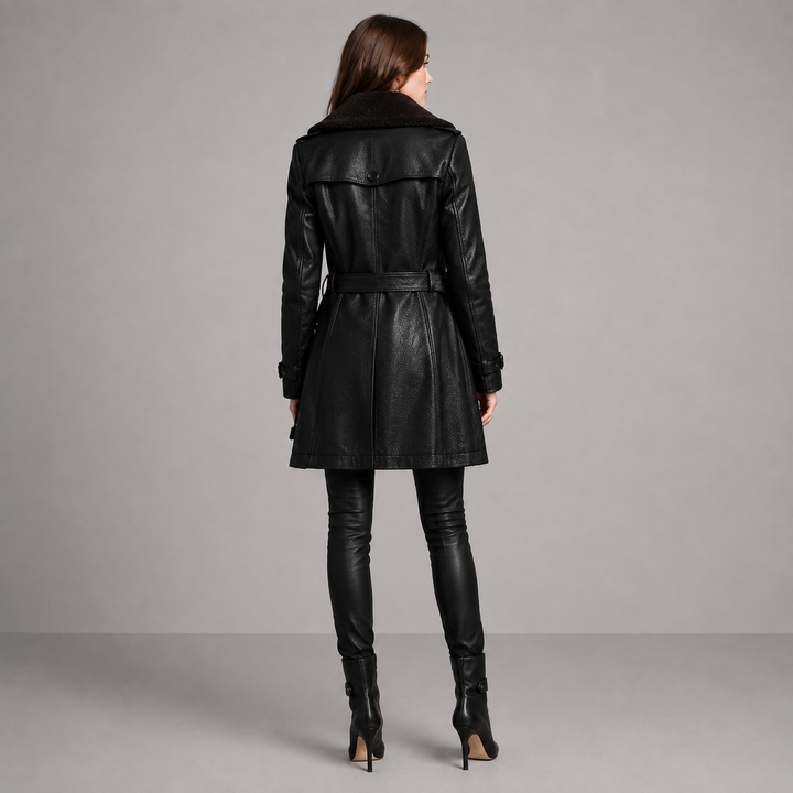 Sandra | Winter Collar Leather Trench Coat