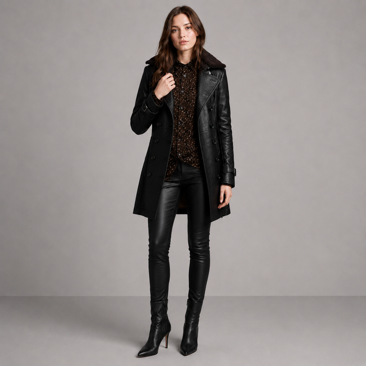 Sandra | Winter Collar Leather Trench Coat