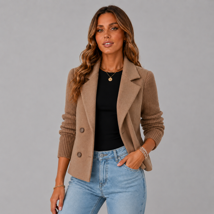 Amelia | Wool Blend Blazer with Knit Sleeves