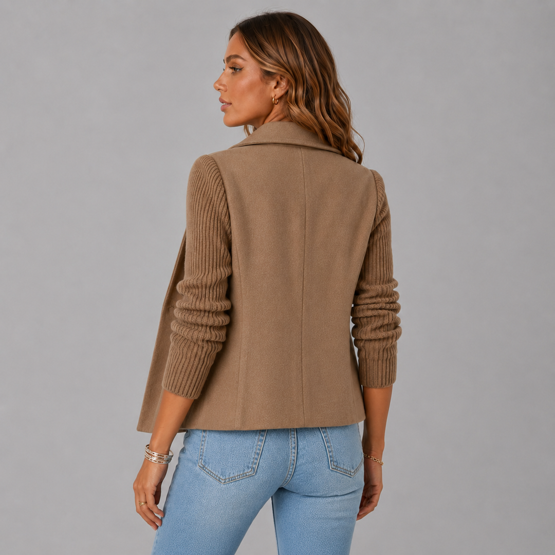 Amelia | Wool Blend Blazer with Knit Sleeves