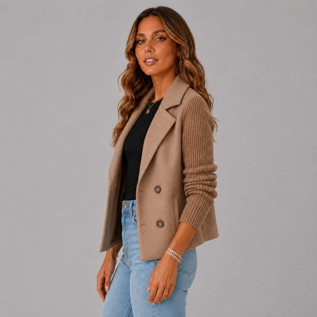 Amelia | Wool Blend Blazer with Knit Sleeves