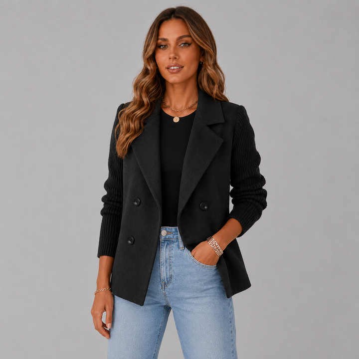 Amelia | Wool Blend Blazer with Knit Sleeves