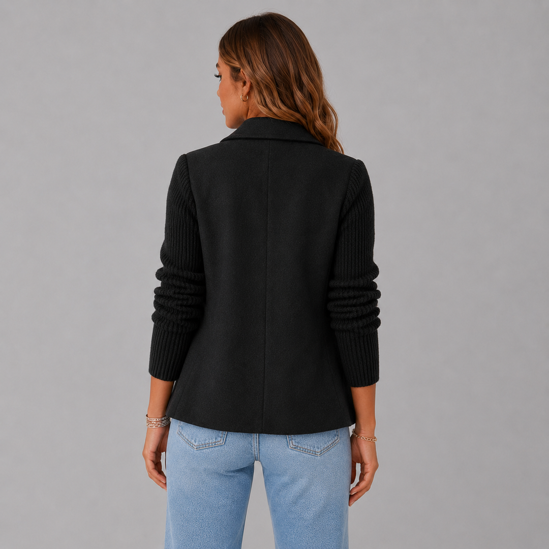 Amelia | Wool Blend Blazer with Knit Sleeves