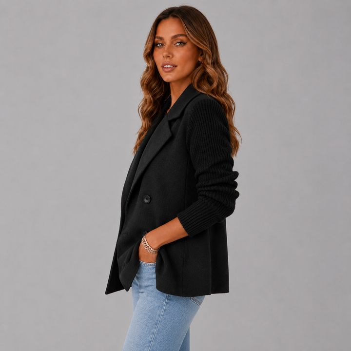 Amelia | Wool Blend Blazer with Knit Sleeves
