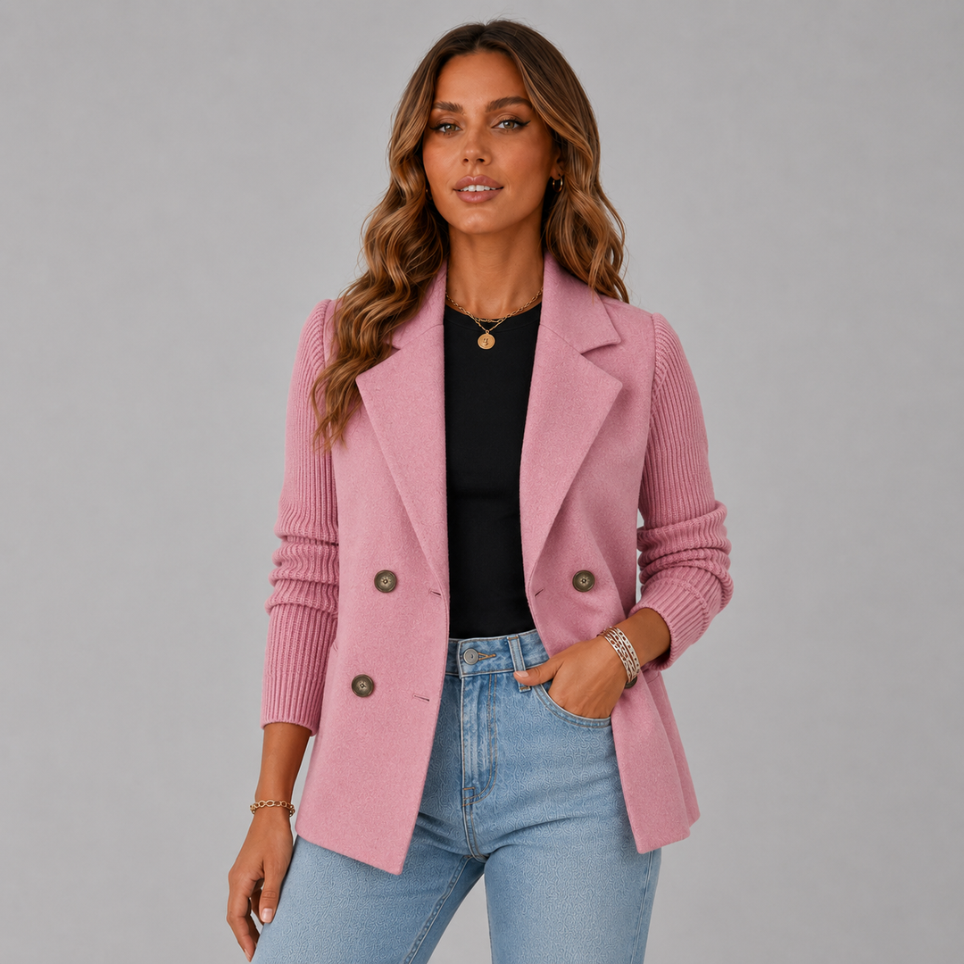 Amelia | Wool Blend Blazer with Knit Sleeves