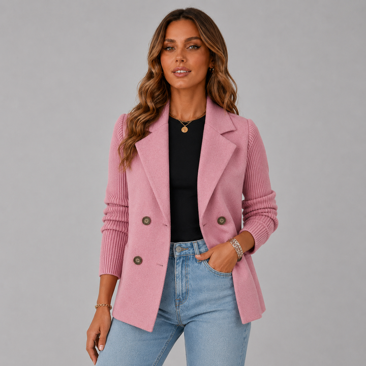 Amelia | Wool Blend Blazer with Knit Sleeves