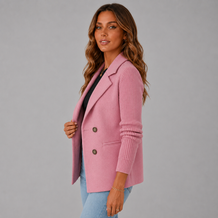Amelia | Wool Blend Blazer with Knit Sleeves