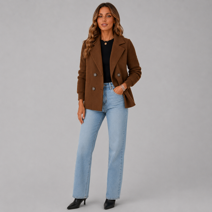 Amelia | Wool Blend Blazer with Knit Sleeves