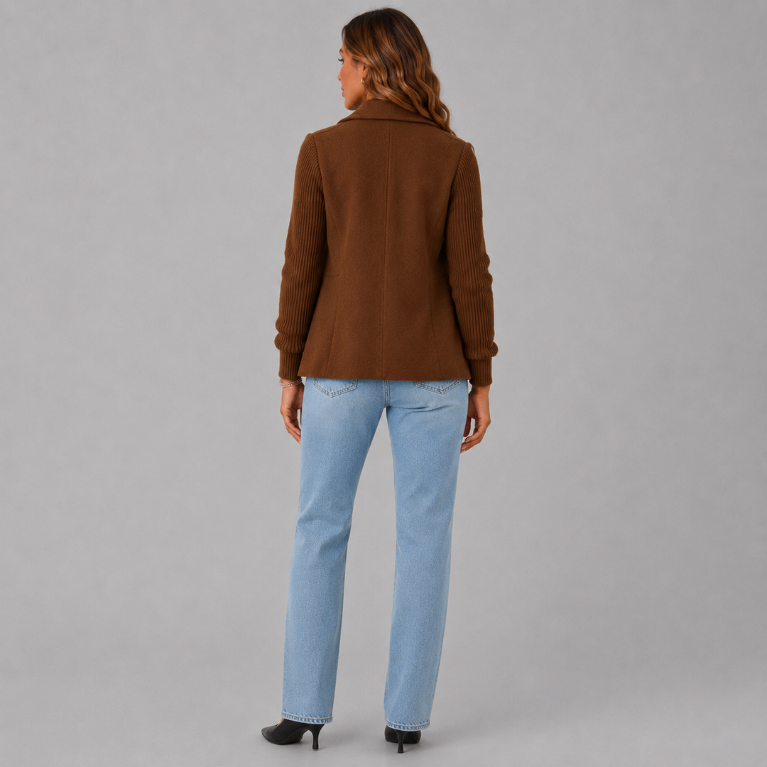 Amelia | Wool Blend Blazer with Knit Sleeves