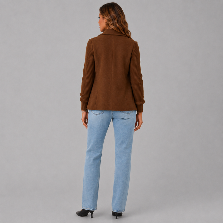 Amelia | Wool Blend Blazer with Knit Sleeves