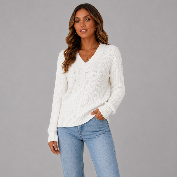 Sophia | Elegant Cable-Knit V-Neck Winter Sweater