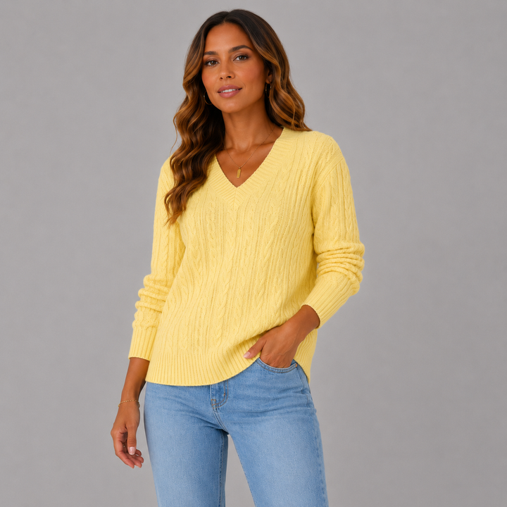 Sophia | Elegant Cable-Knit V-Neck Winter Sweater