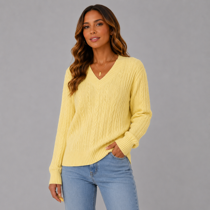 Sophia | Elegant Cable-Knit V-Neck Winter Sweater