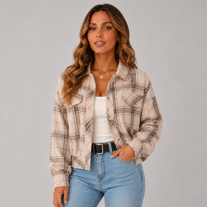 Mila | Cropped Wool Plaid Shirt Winter Jacket