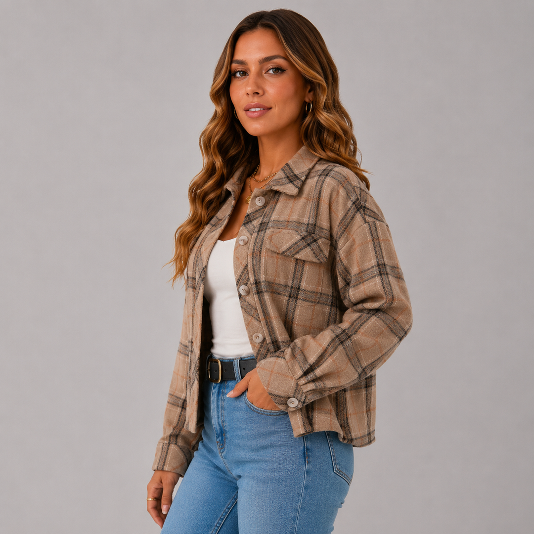 Mila | Cropped Wool Plaid Shirt Winter Jacket