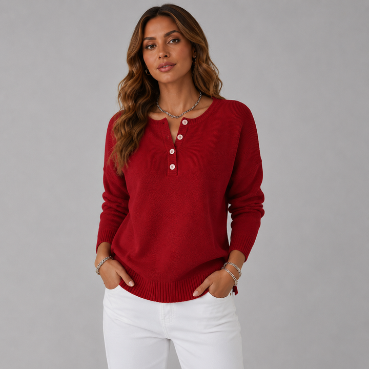 Maya | Button-Neck Wool Knit Sweater